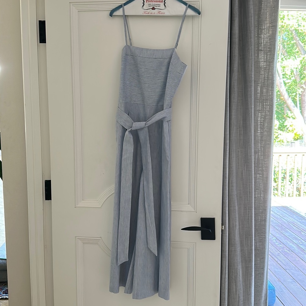 Linen blue stripe romper